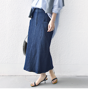 《予約》〈手洗い可能〉ルーズ デニム サイド ポケット スカート