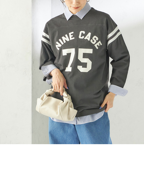 《予約》NINE CASE:〈洗濯機可能〉七分袖 フットボール TEE
