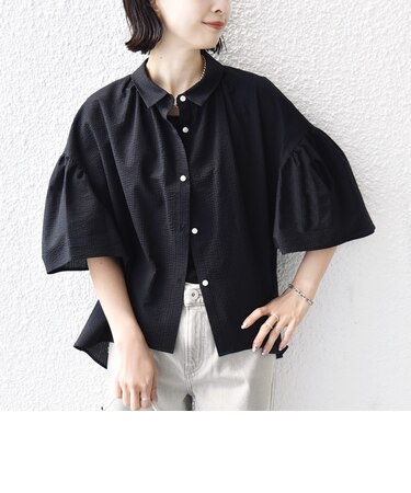 【WEB限定】〈手洗い可能〉サッカー ギャザー シャツ 羽織