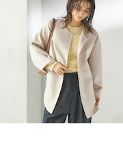 《予約》〈手洗い可能〉ストレッチ 二重織 リバー 仕立て ノーカラー コート