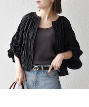 《予約》SHIPS any:〈洗濯機可能〉シアー ギャザー フリル ブルゾン