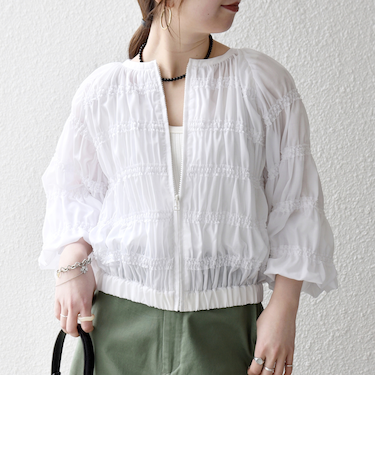 《予約》SHIPS any:〈洗濯機可能〉シアー ギャザー フリル ブルゾン