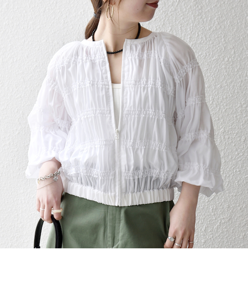 《予約》SHIPS any:〈洗濯機可能〉シアー ギャザー フリル ブルゾン