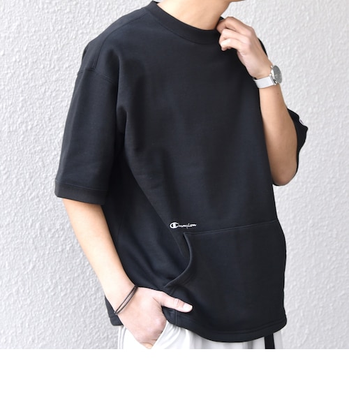 SHIPS any別注】Champion: ロゴ刺繍 スピンドル スウェット Tシャツ