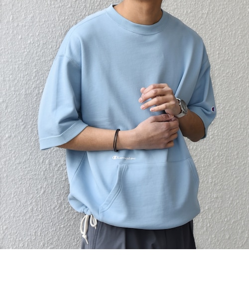 SHIPS any別注】Champion: ロゴ刺繍 スピンドル スウェット Tシャツ