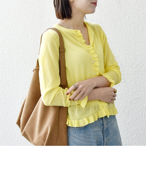 《予約》SHIPS any:〈手洗い可能〉コットン ミックス シアー フリル カーディガン