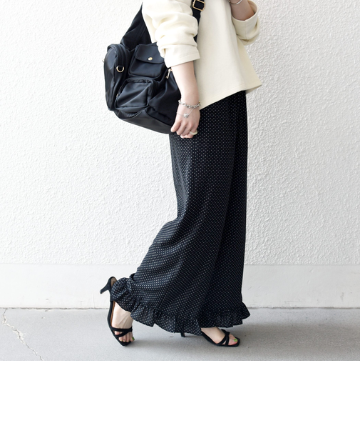 《予約》SHIPS any:〈洗濯機可能〉ドット フリル ワイド イージー パンツ