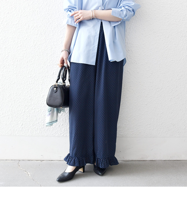 《予約》SHIPS any:〈洗濯機可能〉ドット フリル ワイド イージー パンツ