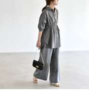 《予約》quaranciel:〈洗濯機可能〉ギャザー シャツ & イージー パンツ セットアップ