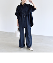 《予約》quaranciel:〈洗濯機可能〉ギャザー シャツ & イージー パンツ セットアップ