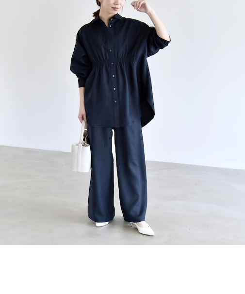 《予約》quaranciel:〈洗濯機可能〉ギャザー シャツ & イージー パンツ セットアップ