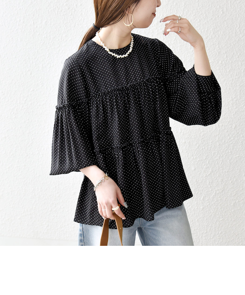 SHIPS any:〈洗濯機可能〉ドット ノーカラー ティアード フレア