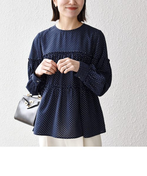 予約》SHIPS any:〈洗濯機可能〉ドット ノーカラー ティアード フレア