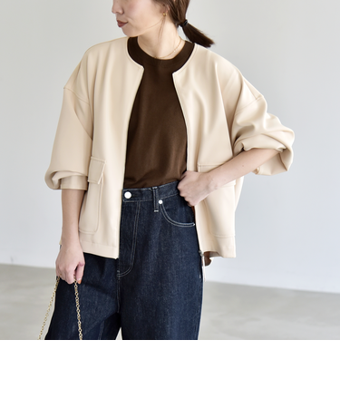 《予約》quaranciel:〈洗濯機可能〉ダンボール ノーカラー コンパクト ブルゾン