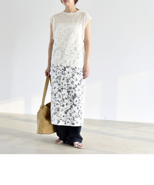 《予約》quaranciel:〈手洗い可能〉デニム フラワー レース キャミ ワンピース