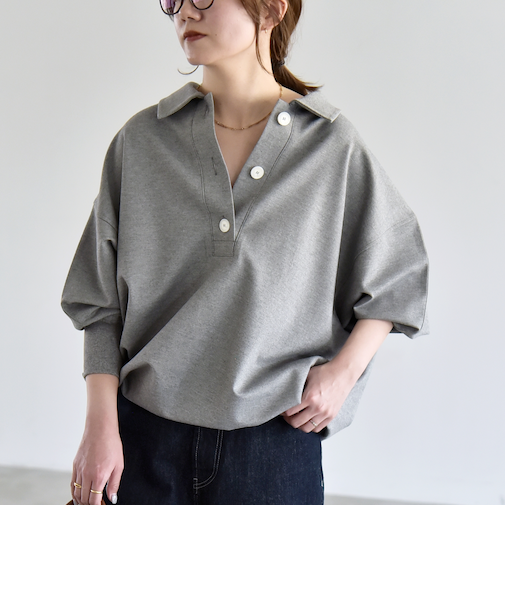 《予約》quaranciel:〈洗濯機可能〉ライト ポンチ ドロスト ポロ プルオーバー