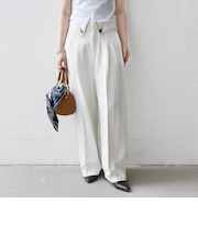 《予約》SHIPS any:〈洗濯機可能〉カルゼ ターンバック ハイウエスト テーパード パンツ