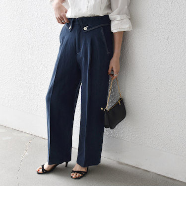 《予約》SHIPS any:〈洗濯機可能〉カルゼ ターンバック ハイウエスト テーパード パンツ