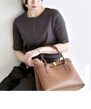 《予約》quaranciel:〈洗濯機可能〉テレコ リブ 2way ヘンリー ハーフスリーブ TEE