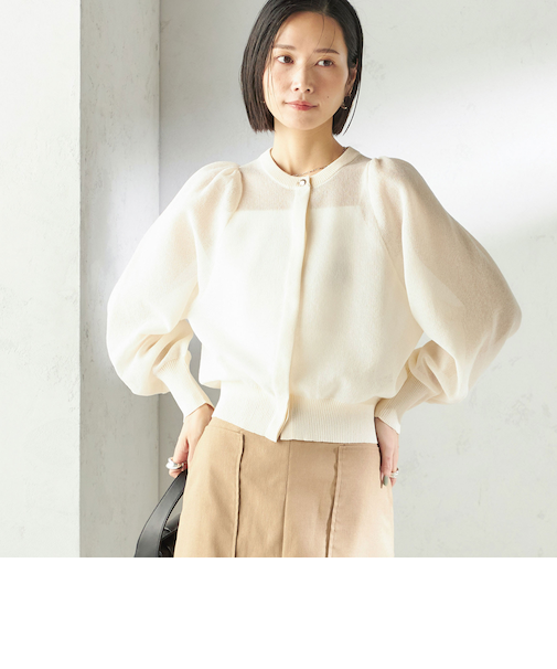 《予約》〈手洗い可能〉メランジ シアー パフ スリーブ カーディガン
