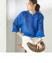 《予約》〈手洗い可能〉メランジ シアー パフ スリーブ カーディガン