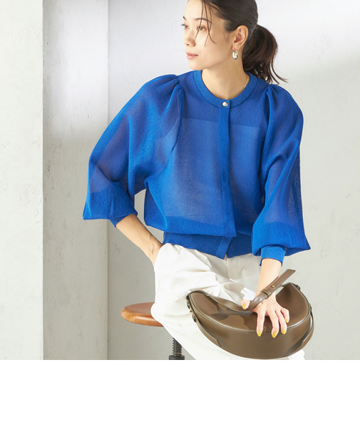 《予約》〈手洗い可能〉メランジ シアー パフ スリーブ カーディガン