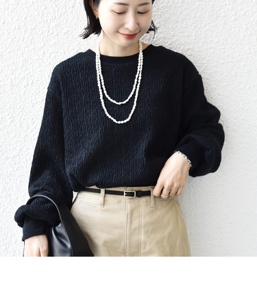 《予約》【WEB限定】〈手洗い可能〉ウェーブ クレープ ヘンリー 2WAY プルオーバー