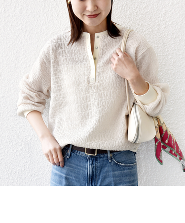 《予約》【WEB限定】〈手洗い可能〉ウェーブ クレープ ヘンリー 2WAY プルオーバー