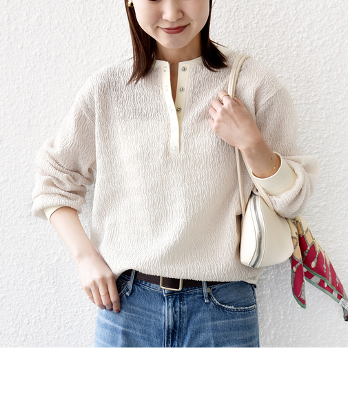 《予約》【WEB限定】〈手洗い可能〉ウェーブ クレープ ヘンリー 2WAY プルオーバー