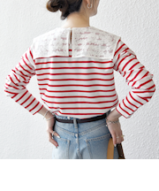 《予約》SHIPS any:〈洗濯機可能〉マリンボーダー レース 襟 プルオーバー