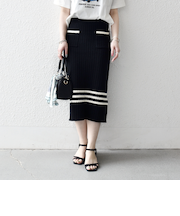 《予約》SHIPS any:〈手洗い可能〉バスケット編み 配色 ライン タイト スカート