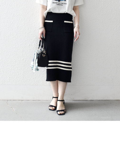 《予約》SHIPS any:〈手洗い可能〉バスケット編み 配色 ライン タイト スカート