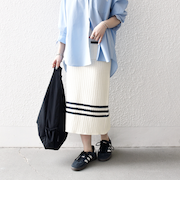 《予約》SHIPS any:〈手洗い可能〉バスケット編み 配色 ライン タイト スカート