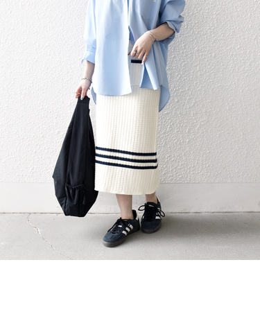 《予約》SHIPS any:〈手洗い可能〉バスケット編み 配色 ライン タイト スカート