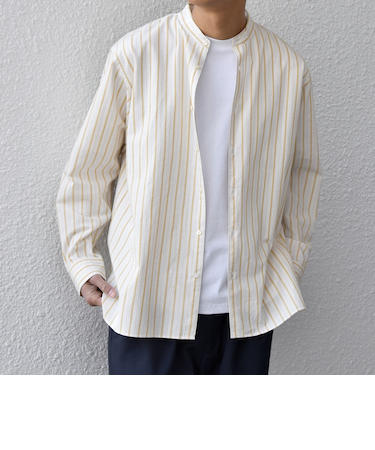 SHIPS any:〈洗濯機可能〉コットン/リネン ストライプ バンドカラー シャツ 26SS◆
