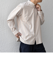 SHIPS any:〈洗濯機可能〉コットン/リネン ストライプ バンドカラー シャツ 26SS◆