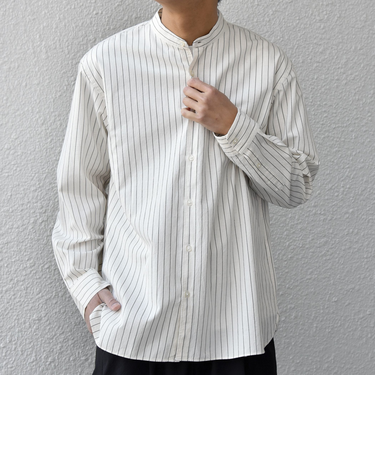 SHIPS any:〈洗濯機可能〉コットン/リネン ストライプ バンドカラー シャツ 26SS◆