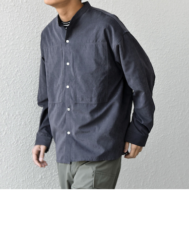 SHIPS any:〈洗濯機可能〉フェード ピーチスキン ポケット バンドカラー シャツ 26SS◆