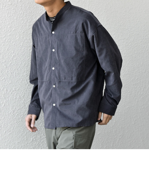 SHIPS any:〈洗濯機可能〉フェード ピーチスキン ポケット バンドカラー シャツ 26SS◆