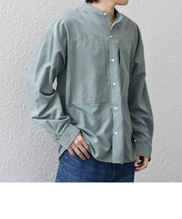 SHIPS any:〈洗濯機可能〉フェード ピーチスキン ポケット バンドカラー シャツ 26SS◆