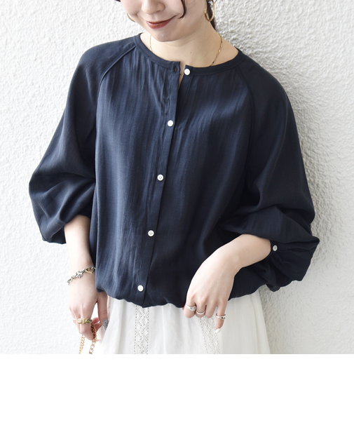 《予約》SHIPS any:〈洗濯機可能〉シアー クルーネック ボリューム スリーブ ブラウス