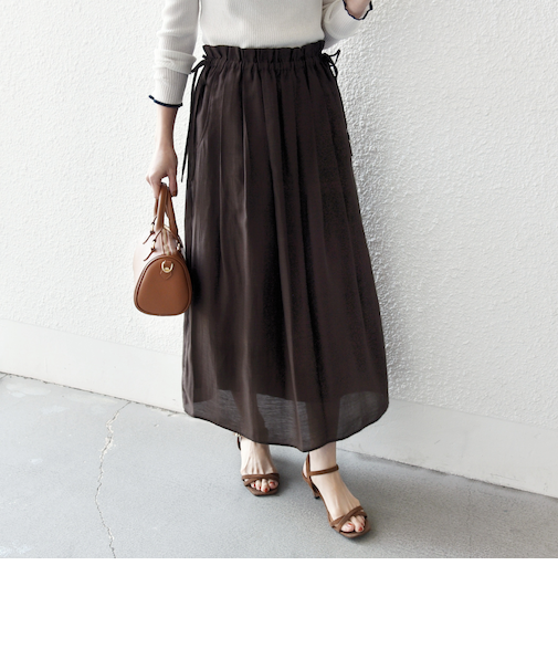 《予約》SHIPS any:〈洗濯機可能〉シアー ストレート ギャザー イージー リボン スカート