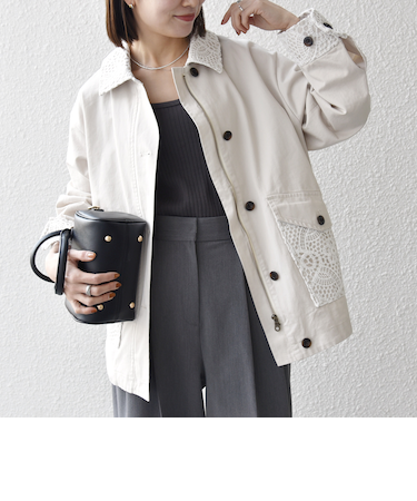 《予約》SHIPS any:〈洗濯機可能〉コットン レース 切替 ミリタリー ブルゾン