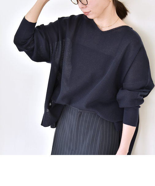 《予約》quaranciel:〈手洗い可能〉シアー 2way Vネック ドルマン ニット プルオーバー