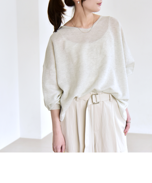 《予約》quaranciel:〈手洗い可能〉シアー 2way Vネック ドルマン ニット プルオーバー