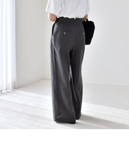 予約》quaranciel:〈洗濯機可能〉リネン ミックス ハイウエスト ワイド