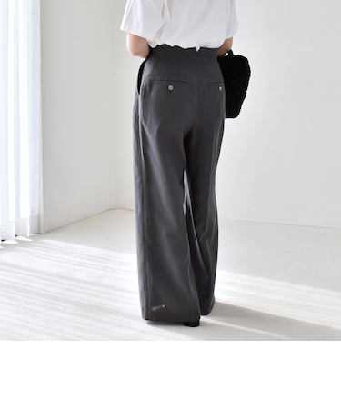 《予約》quaranciel:〈洗濯機可能〉リネン ミックス ハイウエスト ワイド パンツ