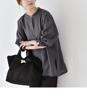 《予約》quaranciel:〈洗濯機可能〉リネン ミックス バンドカラー ポケット シャツ