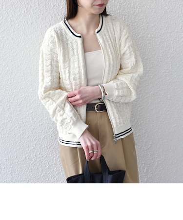 《予約》SHIPS Colors:〈手洗い可能〉柄編み ジップ カーディガン◆