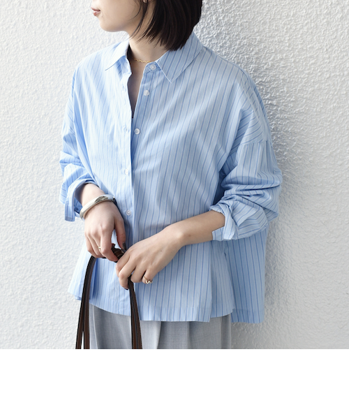 SHIPS Colors:〈手洗い可能〉カラー ストライプ クロップド シャツ